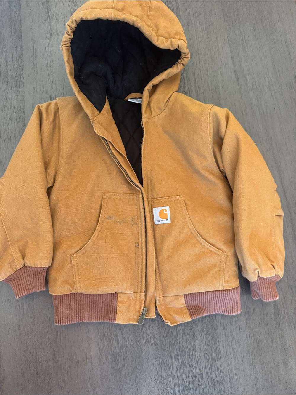 Carhartt Kids Tan Hooded Quilted-Lined Work Jacket